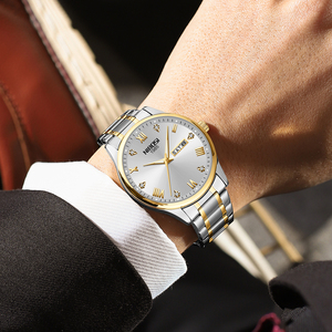 นาฬิกาข้อมือควอตซ์สำหรับผู้ชายสายสแตนเลสสตีลคลาสสิก2024ของ Nibosi นาฬิกาข้อมือแสดงวันที่กันน้ำได้หน้าปัดทันสมัย - Product Image 3