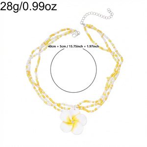 Conjunto de Collar y Pendientes de Flores de <span class=keywords><strong>Plumeria</strong></span> con Cuentas de Arcilla Polimérica Estilo Boho para Mujer, Regalo para Vacaciones de Verano en la Playa - Product Image 4