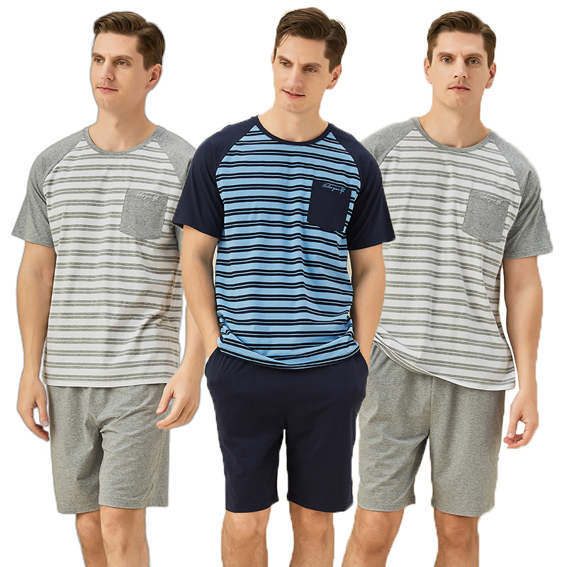 Оптовая продажа, мужская пижама из 100% хлопка, короткий комплект, Мужская одежда для сна