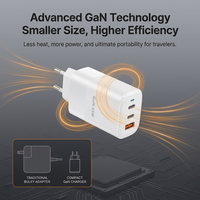 Chargeur de voyage compact GaN 65W à 3 ports (double Type-C, simple USB-A) avec prise UE, blanc, pour ordinateur portable – Vente en gros