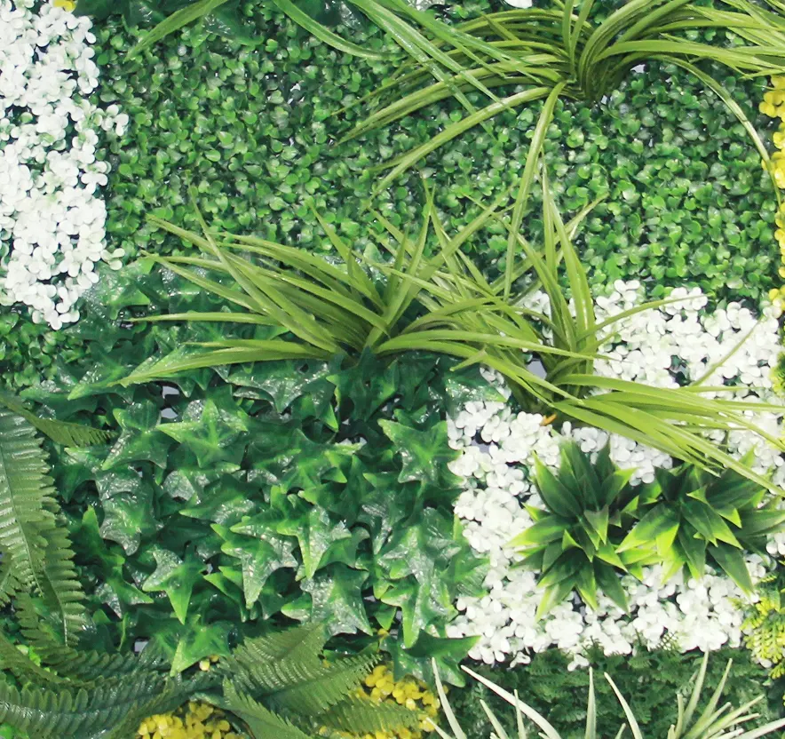 Painéis de parede de plástico artificial para plantas e flores, painéis de madeira de buxo para decoração de casa ou fotografia de eventos