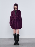 Cardigan à capuche vintage 100 % cachemire pur, écologique, pour femme, coupe oversize, ouvert sur le devant, avec ceinture, épais, chaud, côtelé, pour l'hiver