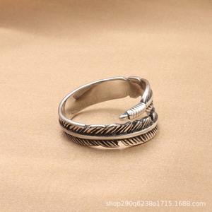 <b>Feather</b> <b>Ring</b> Stainless Steel Men's Retro <b>Silver</b> Gift Jewelry - Product Image 4