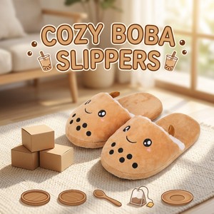 Pantoufles personnalisées mignonnes en peluche <span class=keywords><strong>Bubble</strong></span> <span class=keywords><strong>Tea</strong></span>, design <span class=keywords><strong>Smiley</strong></span> de dessin animé, chaudes et douillettes, à bout ouvert, pour l'intérieur, pour adultes et enfants - Product Image 4