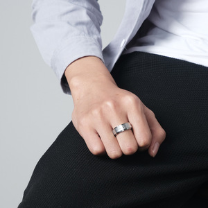 <b>Titanium</b> Steel Rotating <b>Ring</b> For Men Index Finger Jewelry Geometric Letter Design Streetwear Style Gift Silver Gold <b>Black</b> - Product Image 4