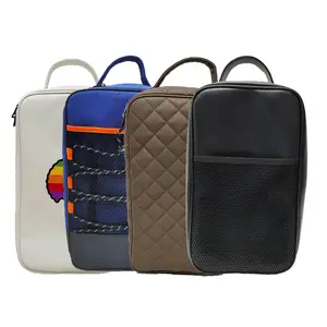 Portable Customized Golf Shoe Bag PU Leather Clothing Bag Zipper Waterproof Shoe Bag Fleece Liner