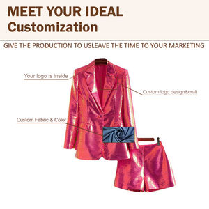 2025 primavera/estate rosa rosa brillante frizzante scintillante BLING Suit un Set con ginocchiera pantaloncini alla moda due pezzi Set - Product Image 3