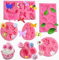 8er Pack Mini Flower Butterfly Leaf Rose Clay Formen Flexible Fondant formen De Silicon zum Dekorieren von Kuchen