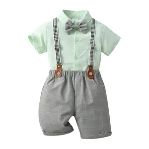 Baby Boys Gentleman Suit Clothes Dress Shirt Bowtie+Suspender Shorts Strap Pants Handsome 1 Year Old Dress Baby Summer Clothing