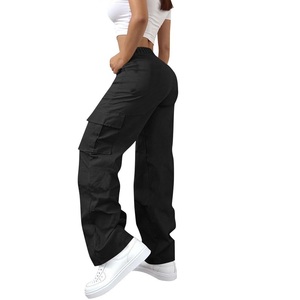 <span class=keywords><strong>Pantalon</strong></span> <span class=keywords><strong>cargo</strong></span> décontracté pour femme, taille haute élastique, léger, jambe ouverte, style streetwear, avec poches, personnalisable OEM - Product Image 1