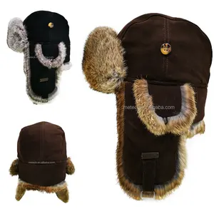 0-A222 Factory Price Rabbit fur Ear Flap Hat Cap Winter Ski Trooper Trapper Winter Hats for outdoor
