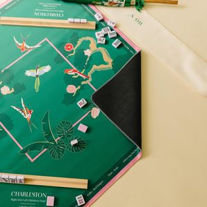 Tapis de jeu de Mahjong américain de qualité supérieure 33x33 pouces avec règles imprimées, surface antidérapante et sac de transport, vert rose, cadeau de luxe - Product Image 6