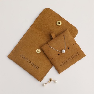 PUPPYSEW Brown Velvet Jewelry Bag With Insert Microfiber Snap Button Jewelry Bag Jewelry Pouch With Insert Pad Necklace Pouch - Product Image 3