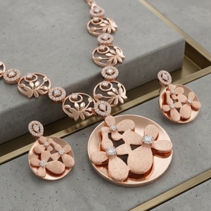 Juego de Collar y Pendientes Florales de Plata 925 con Oro Rosa Italiano, Joyería Fina para Mujer, Regalo para Boda, Compromiso o Fiesta - Product Image 3