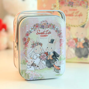 Boîte en métal pour bonbons en forme de lapin avec poignée, boîte de rangement portable pour biscuits, motif de dessin animé, boîte à bonbons pour emballage cadeau - Product Image 2