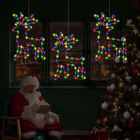 Décorations de Noël en forme de rennes lumineux, 120 LED, guirlandes lumineuses multicolores pour fenêtre, 8 modes, minuterie, piles