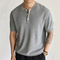 Italienischer Atmungsaktiver Acryl-Faser-Strickpullover mit Rundhalsausschnitt, Garngefärbtes Einfarbiges Kurzarm-Herren-Freizeit-Business-T-Shirt