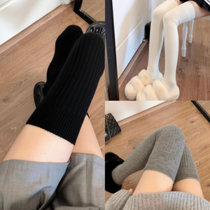 Calze da donna a righe spesse a coste sopra il ginocchio calze lunghe alla moda che fanno sembrare le gambe più lunghe - Product Image 1