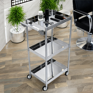 Wholesale Eco-Friendly 4-Wheel Silver 3-Tier Stainless Steel Salon Storage <b>Trolley</b> Minimalist Design for Living Rooms Hotels - Product Image 2