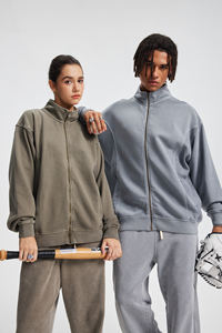 Heavyweight 430gsm Cotton French Terry Hoodie High Quality Custom YKK Zipper <b>Washed</b> Patchwork DTG Embroidery Print <b>Stand</b> Collar - Product Image 2