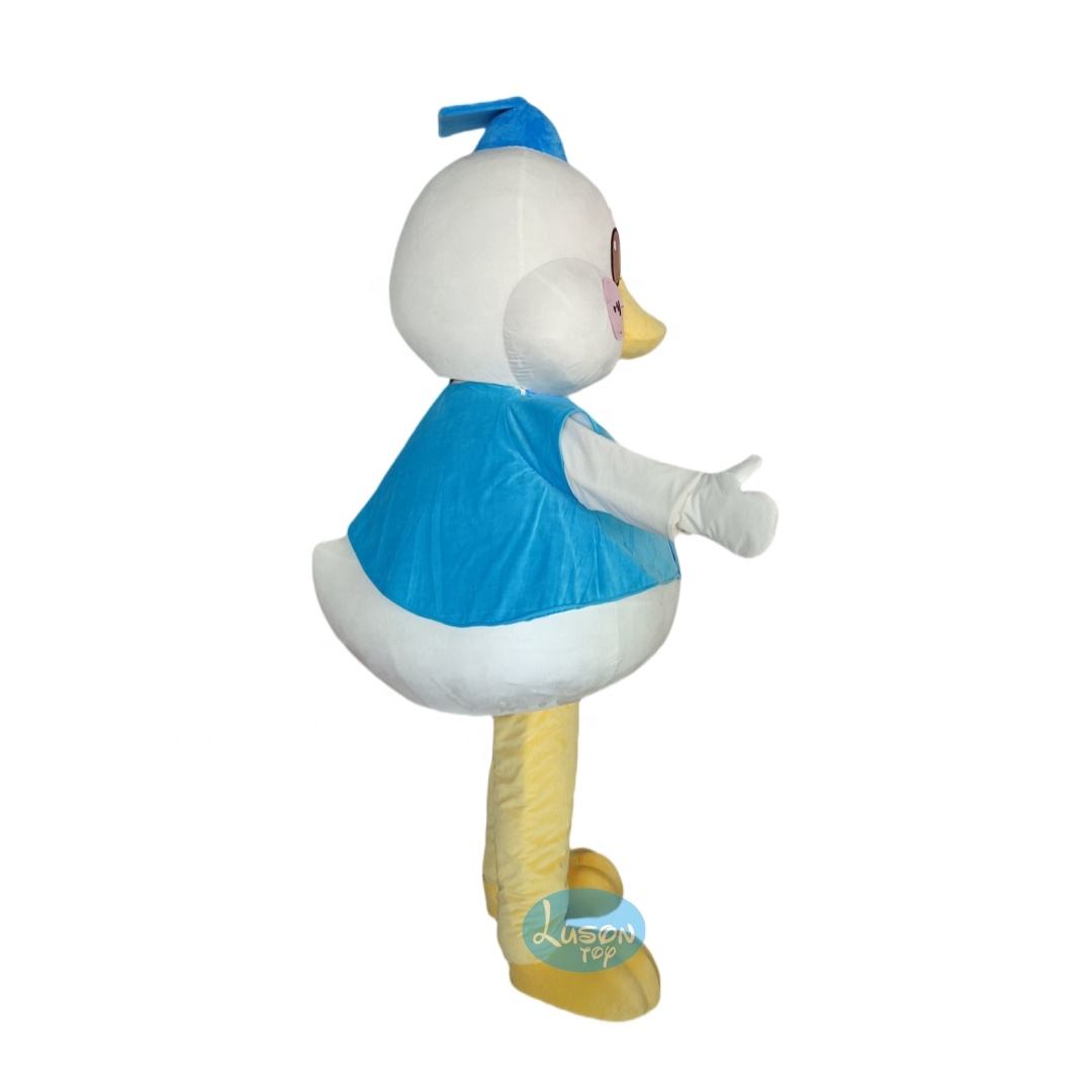 ชุดมาสคอตเป็ดสีน้ำเงินสำหรับผู้ชายและผู้หญิงชุดแฟนซีชุดคริสต์มาสปาร์ตี้