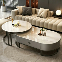 Ensemble de tables basses gigognes modernes ovales et rondes avec tiroir de rangement, gain de place, pour salon domestique