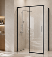 Porte de douche coulissante en verre noir pour entrée d'angle, cabine de douche 1950 mm (H) et 880-1420 mm (L), verre trempé, pour hôtel, salle de bain, appartement