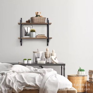 Iron <b>Wall</b> <b>Mounted</b> Storage Rack Solid Wood Frame Multipurpose Durable Rectangle <b>Shelf</b> For Kitchen Living Room - Product Image 3