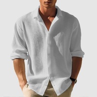 Kemeja Cardigan Pria Poliester Terbaru, Warna Solid, Formal, Lengan Panjang, Kancing, Kerah Turn-down, Sederhana, dan Bernapas