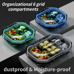 6 Grids <b>Pill</b> Storage Box Travel Medicines Storage Box Separation Mini Portable Organizer <b>Container</b> With Seal Ring - Product Image 3