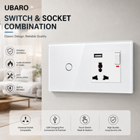 UBARO 146 Type Interrupteur Tactile en Verre Trempé 1 Gang avec Port USB et Prise Murale Universelle à Bascule