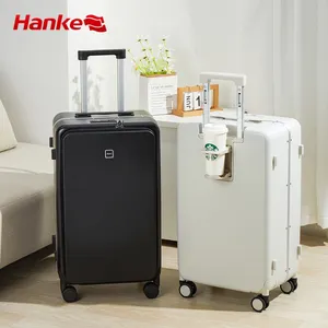 汉克多功能前开放式Usb自有标签行李箱套装带充电器更换轮轻质行李箱