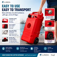 Réservoir de carburant diesel marin en HDPE de 53 L avec capteur de niveau de carburant conforme aux normes européennes, roues et tuyau de carburant à connecteur unique pour moteur de bateau