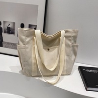 Tas Tote Kanvas Besar Lipat dengan Resleting Ramah Lingkungan Dapat Digunakan Kembali Tas Selempang untuk Mahasiswa Kantor Perjalanan Harian Belanja Jalan-Jalan