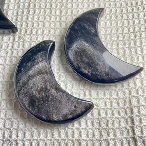 Collection de sculptures de lune en obsidienne argentée, sculptées à la main, en cristal naturel, vente en gros - Product Image 2