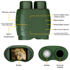 كاميرا رؤية ليلية خارجية بالأشعة تحت الحمراء البعيدة، تكبير 10 أضعاف، دقة 1080 بكسل مع إمكانية التقاط الصور والفيديو لاستكشاف الغابات والتخييم والمشي لمسافات طويلة - Product Image 2