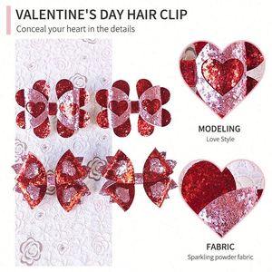 Handmade Elegant Metal Hair <b>Clips</b> Valentine's Day Shiny Love <b>Bow</b> for Little Girls Perfect Gift with Ribbon - Product Image 2