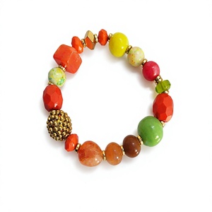 Bohemian Handmade Lampwork <b>Beaded</b> <b>Bracelet</b> Coral Resin Beads Gold Plated Accents Geometric Shapes Customizable Fashion - Product Image 1