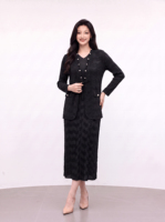 Ensemble assorti 2 pièces pour femme, cardigan blazer à manches longues texturé ondulé plissé, ouvert sur le devant, à nouer, et robe midi col en V respirante