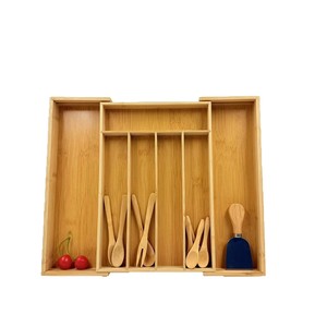 Bamboo <b>Storage</b> <b>Box</b> Rectangular Open Top With Compartments <b>Kitchen</b> Drawer Organizer Cutlery Holder Standing Type - Product Image 2