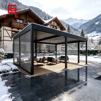 Pergola de jardin en aluminium imperméable et écologique, résistante à la neige, avec commande électrique et éclairage LED, vente directe usine, idéale pour hôtels et espaces extérieurs.