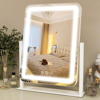 Miroir de Maquillage LED avec Commande Tactile Intelligente, Cadre Métallique Carré Rotatif à 360 Degrés, Miroir de Coiffeuse de Bureau
