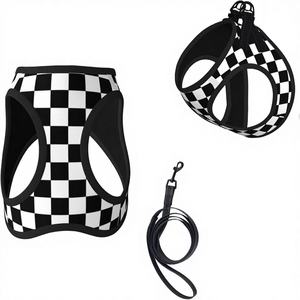 Harnais rembourré réfléchissant à carreaux noirs et blancs avec laisse en polyester Oxford pour chiens et chiots de petite/moyenne/grande taille - Product Image 1