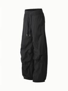 Men's <b>Black</b> <b>Harem</b> <b>Pants</b> Elastic Waist Drawstring Casual Lightweight Polyester Summer Style With Side Pockets - Product Image 2