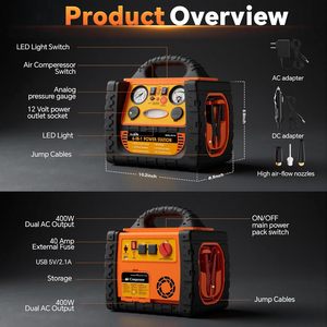 Démarreur de batterie 6-en-1 2000A, 20000mAh 12V pour voiture et bloc d'alimentation d'urgence - Product Image 3