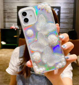 Honatop-funda de teléfono de lujo para IPhone 14 Pro Max, carcasa de epoxi, Sinfonía, perla, mariposa, para chicas y mujeres - Product Image 4