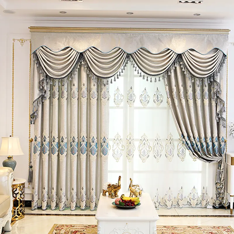 Cortinas europeias bordadas para sala de estar, cortinas luxuosas prontas para casa, janela de Dubai, blackout luxuoso