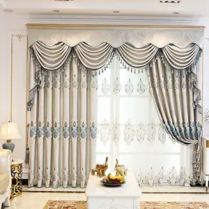 Cortinas europeas bordadas Dubai ventana lujo Blackout Ready Made House cortinas de lujo para sala de estar