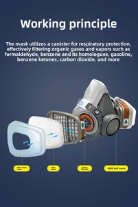 Masque demi-visage certifié CE 6200 avec cartouche filtrante, <span class=keywords><strong>protection</strong></span> multi-gaz pour soudure chimique, laboratoire, directement de l'usine - Product Image 5