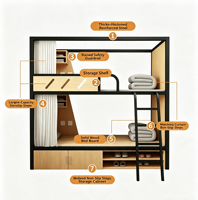 Lit superposé capsule taille Queen, mobilier métallique insonorisé au design moderne pour hôpitaux, auberges, écoles et appartements